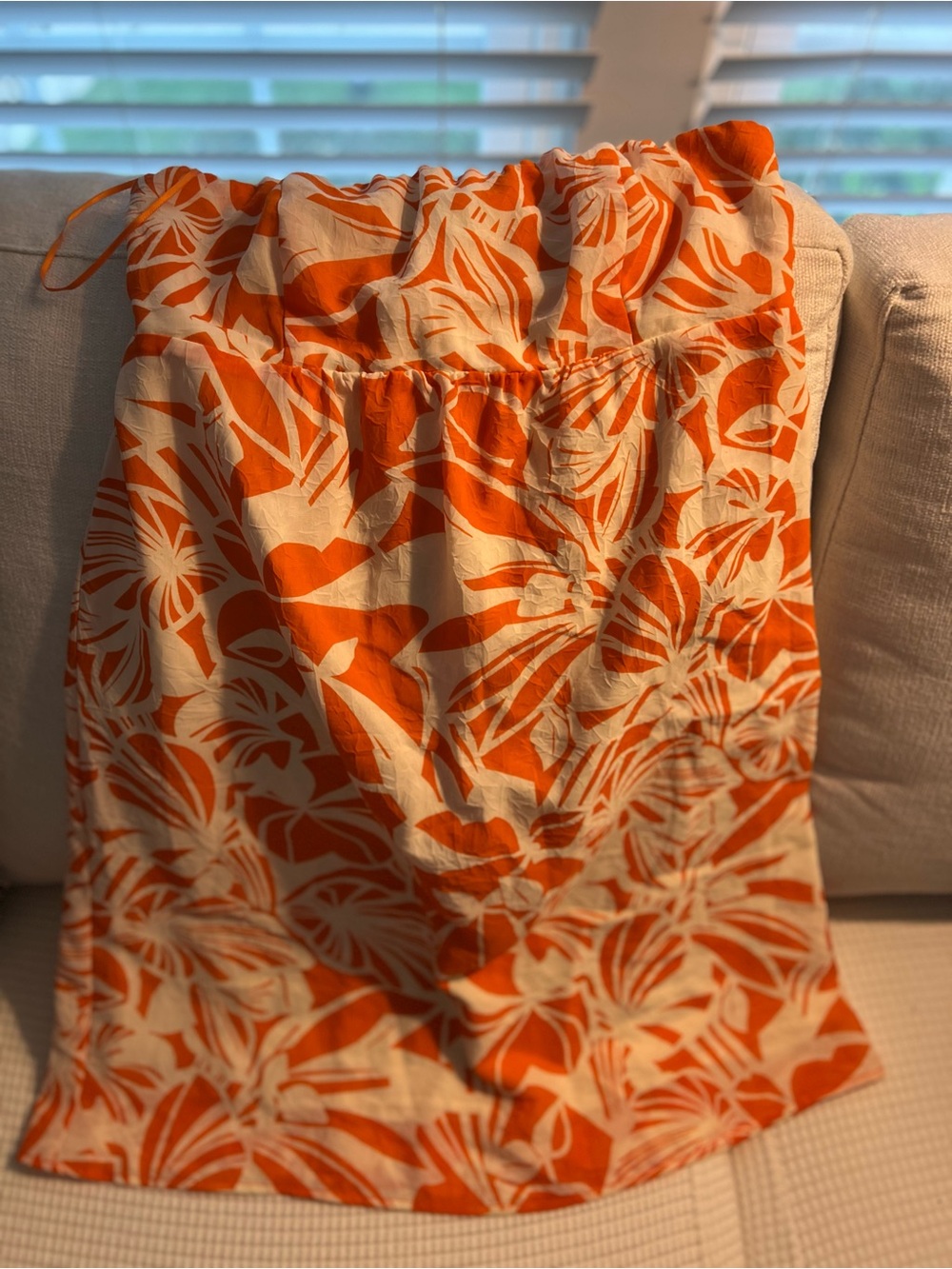 American Eagle Outfitters Strapless Orange and White Floral Dress